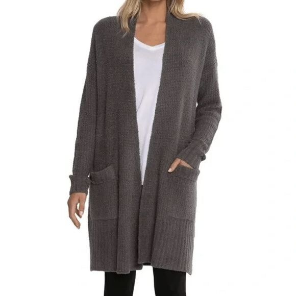 Barefoot Dreams Ash Dark Gray Waffle Knit CozyChic Lite Long Weekend Cardigan XL - Picture 9 of 10